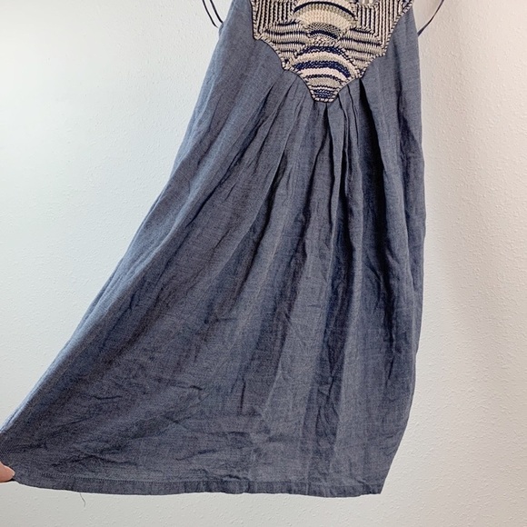 Anthro Ranna GiLL racer back Wiltern chambray embroidered bib front shift dress - Picture 3 of 13